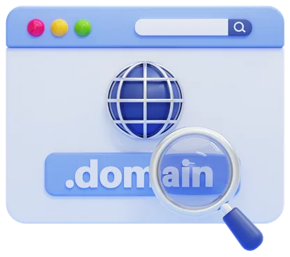 A browser window searching for a domain name
